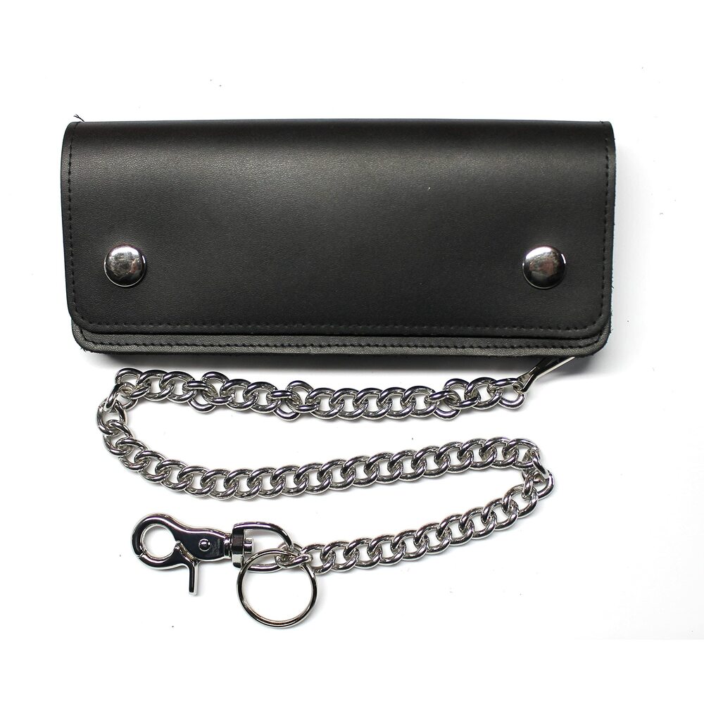 6697 Slim Biker Wallet Premium Leather with 18 inch Chain Black